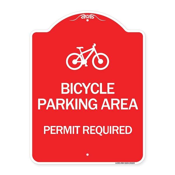 Signmission Bicycle Parking Area-Permit Required W/ Graphic, Red & White Aluminum Sign, 18" x 24", RW-1824-24324 A-DES-RW-1824-24324 - main